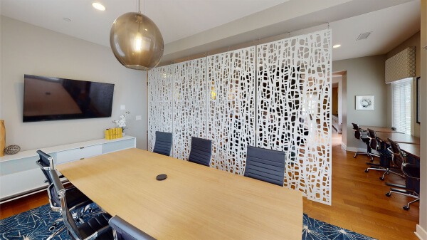 Meet with clients or coworkers in the semi-private meeting room